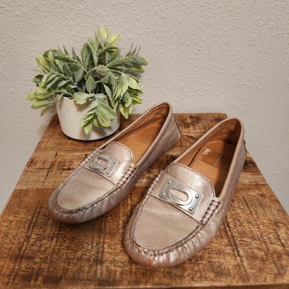 Coach Size 6.5 Napoleon‎ Gold Metallic Driving Loafers - Picture 1 of 10